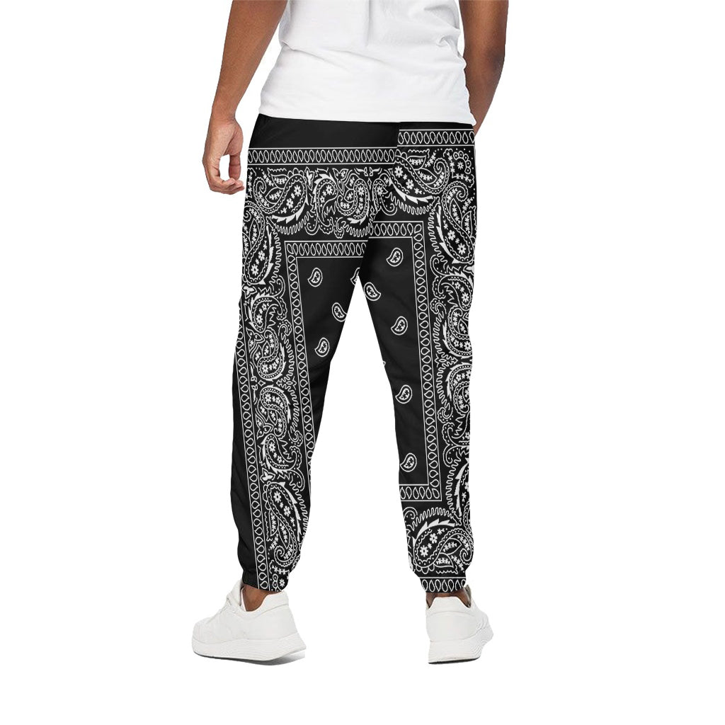Black And White Paisley Bandana Print Cotton Sweatpants – GearFrost
