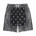 Black And White Paisley Bandana Print Cotton Shorts
