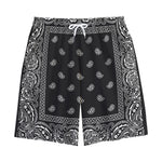 Black And White Paisley Bandana Print Cotton Shorts