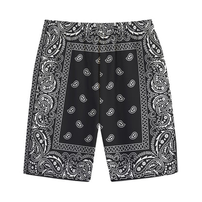Black And White Paisley Bandana Print Cotton Shorts