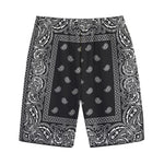 Black And White Paisley Bandana Print Cotton Shorts