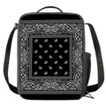 Black And White Paisley Bandana Print Crossbody Lunch Bag