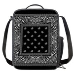 Black And White Paisley Bandana Print Crossbody Lunch Bag