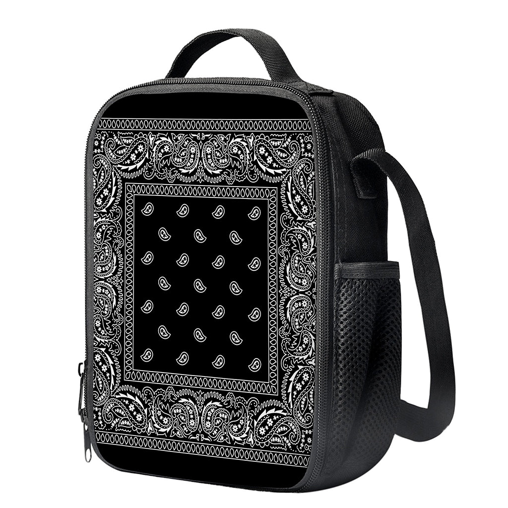 Black And White Paisley Bandana Print Crossbody Lunch Bag