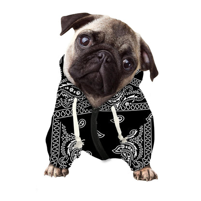 Black And White Paisley Bandana Print Dog Zip Up Hoodie
