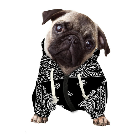 Black And White Paisley Bandana Print Dog Zip Up Hoodie