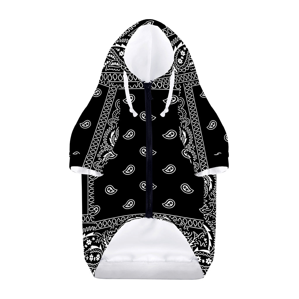 Black And White Paisley Bandana Print Dog Zip Up Hoodie