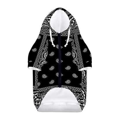 Black And White Paisley Bandana Print Dog Zip Up Hoodie