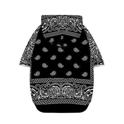 Black And White Paisley Bandana Print Dog Zip Up Hoodie