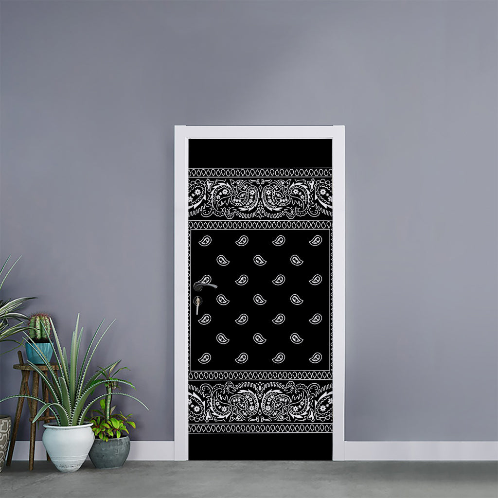 Black And White Paisley Bandana Print Door Sticker