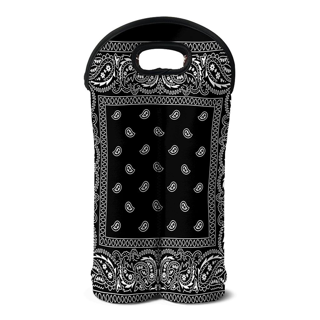 Black And White Paisley Bandana Print Double Neoprene Wine Tote