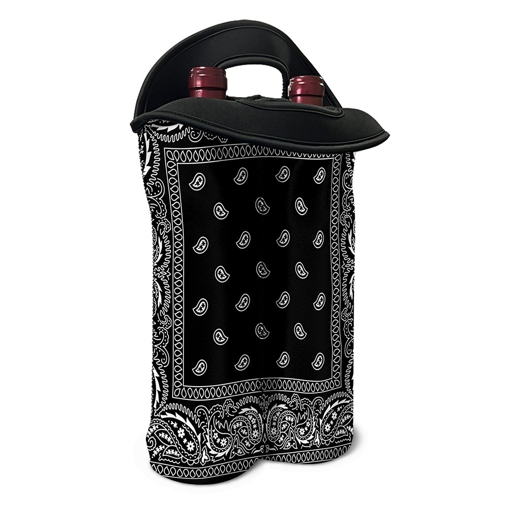 Black And White Paisley Bandana Print Double Neoprene Wine Tote
