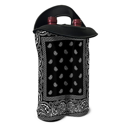 Black And White Paisley Bandana Print Double Neoprene Wine Tote
