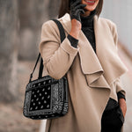 Black And White Paisley Bandana Print Double Strap Bible Bag