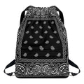 Black And White Paisley Bandana Print Drawstring Backpack