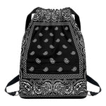 Black And White Paisley Bandana Print Drawstring Backpack