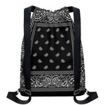 Black And White Paisley Bandana Print Drawstring Backpack