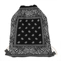 Black And White Paisley Bandana Print Drawstring Bag