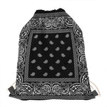 Black And White Paisley Bandana Print Drawstring Bag