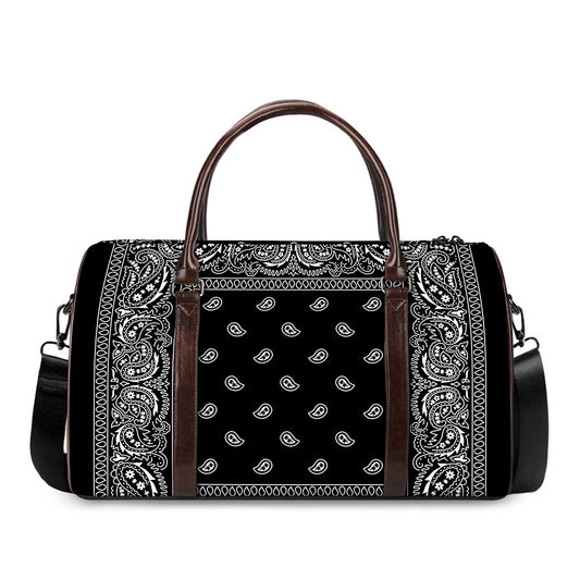 Black And White Paisley Bandana Print Duffle Bag