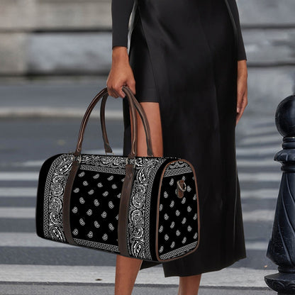 Black And White Paisley Bandana Print Duffle Bag