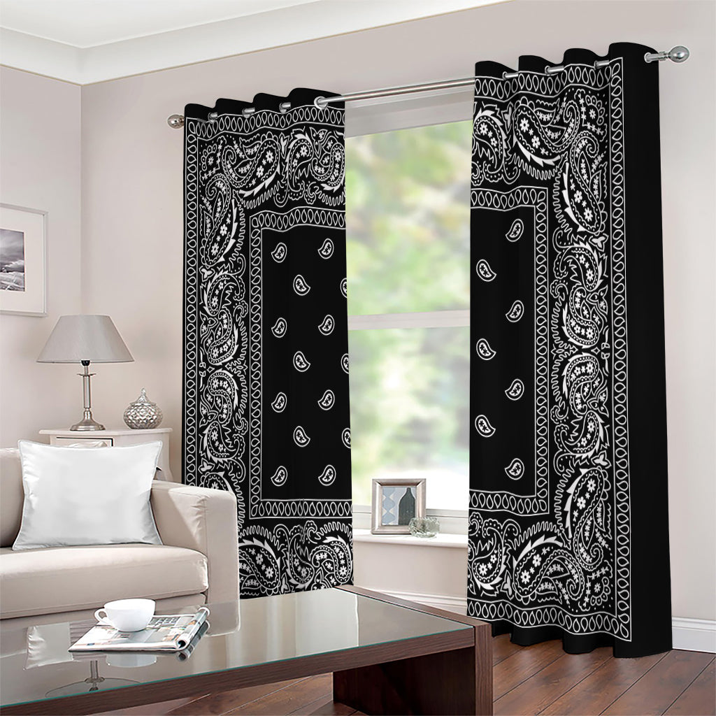 Black And White Paisley Bandana Print Extra Wide Grommet Curtains