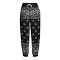 Black And White Paisley Bandana Print Fleece Lined Knit Pants