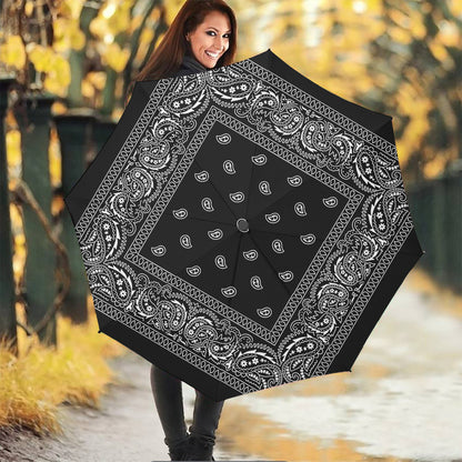Black And White Paisley Bandana Print Foldable Umbrella