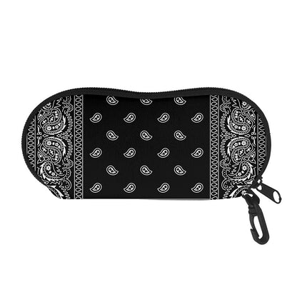 Black And White Paisley Bandana Print Glasses Case