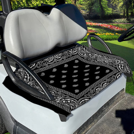 Black And White Paisley Bandana Print Golf Cart Seat Cover