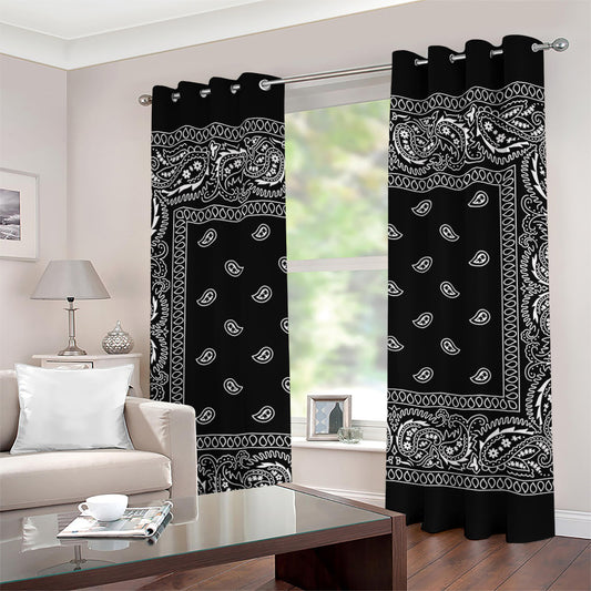 Black And White Paisley Bandana Print Grommet Curtains