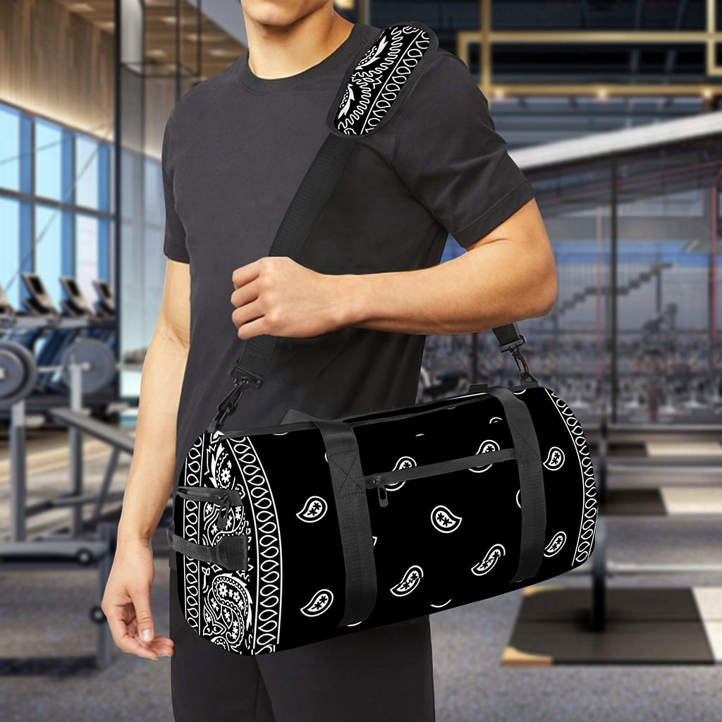 Black And White Paisley Bandana Print Gym Bag