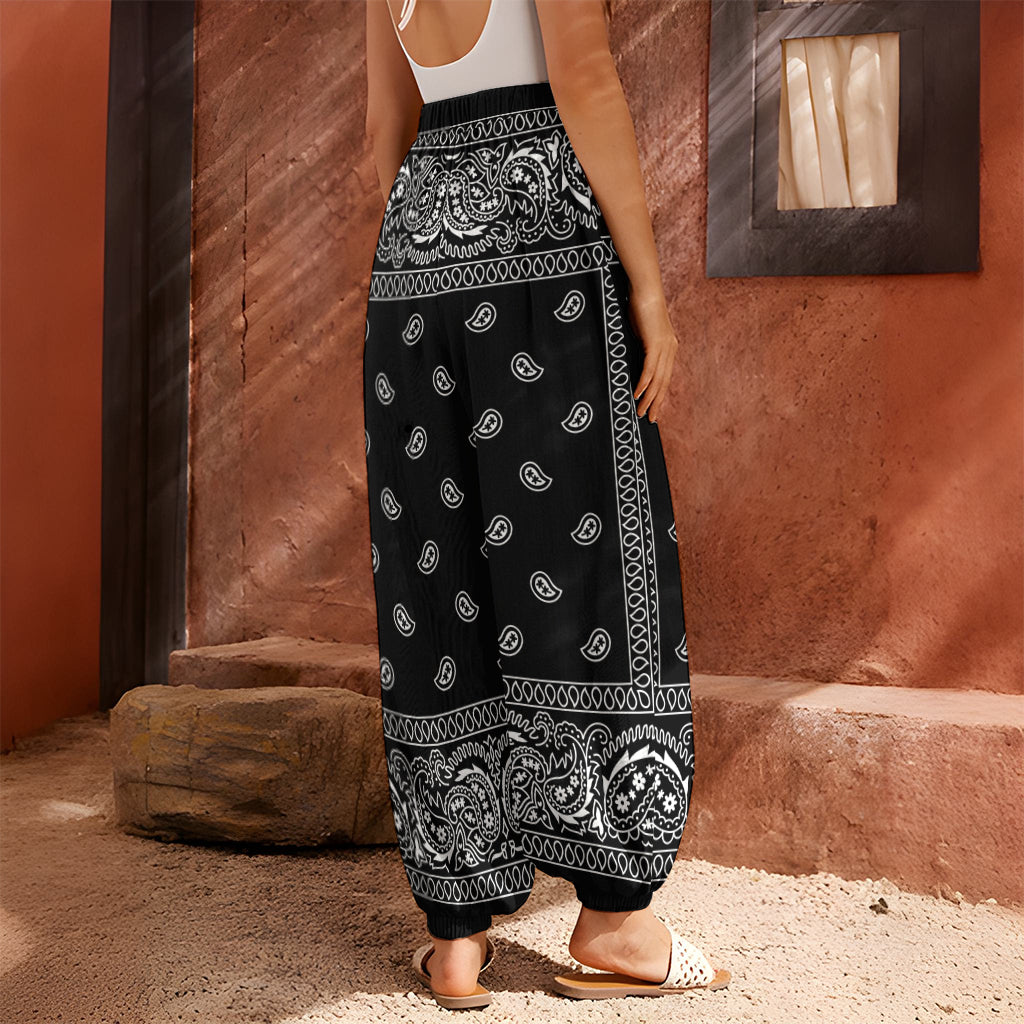 Black And White Paisley Bandana Print Harem Pants
