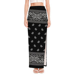 Black And White Paisley Bandana Print High Slit Maxi Skirt