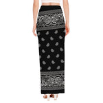 Black And White Paisley Bandana Print High Slit Maxi Skirt