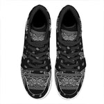 Black And White Paisley Bandana Print High Top Leather Sneakers