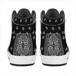 Black And White Paisley Bandana Print High Top Leather Sneakers