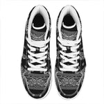 Black And White Paisley Bandana Print High Top Leather Sneakers
