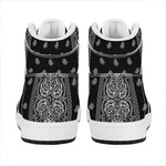 Black And White Paisley Bandana Print High Top Leather Sneakers
