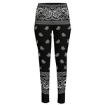 Black And White Paisley Bandana Print High-Waisted Pocket Leggings