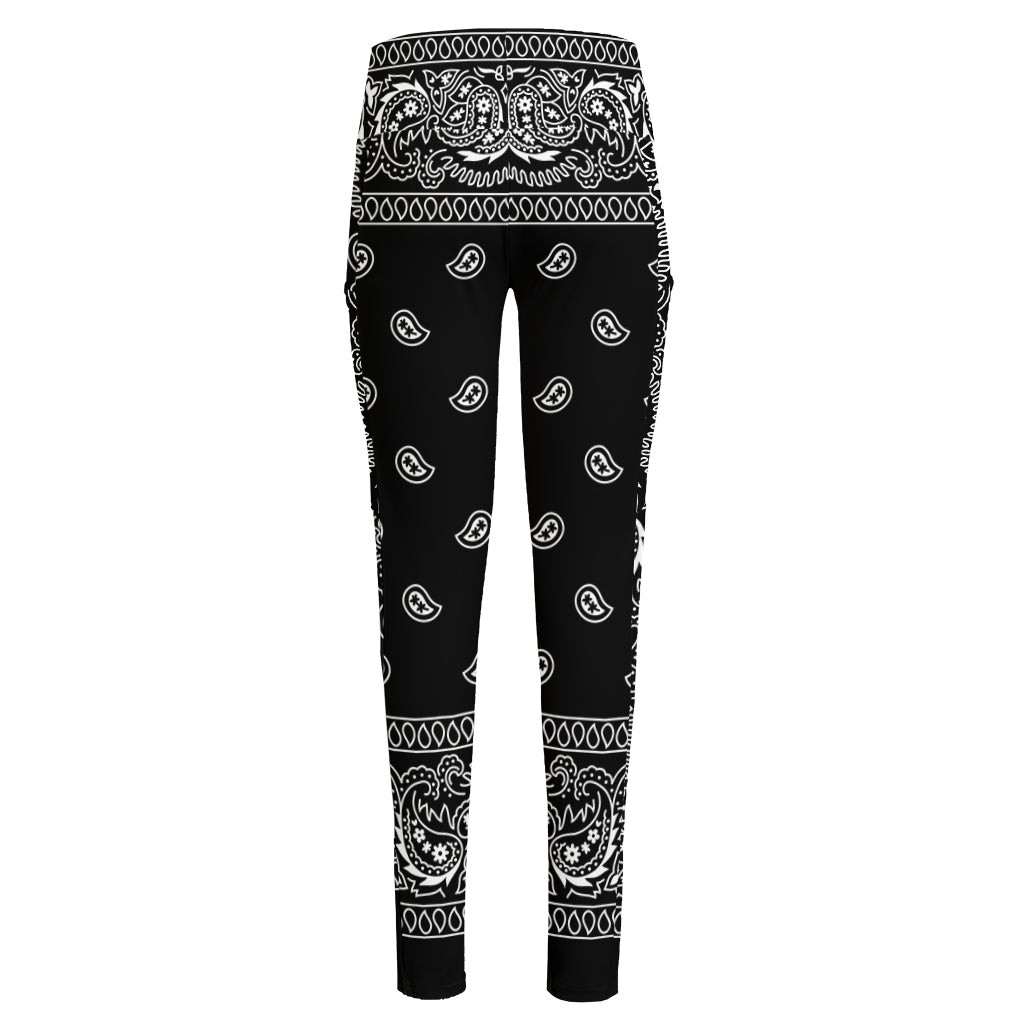 Black And White Paisley Bandana Print High-Waisted Pocket Leggings