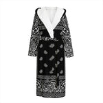 Black And White Paisley Bandana Print Hooded Bathrobe