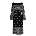 Black And White Paisley Bandana Print Hooded Bathrobe