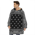 Black And White Paisley Bandana Print Hoodie Blanket