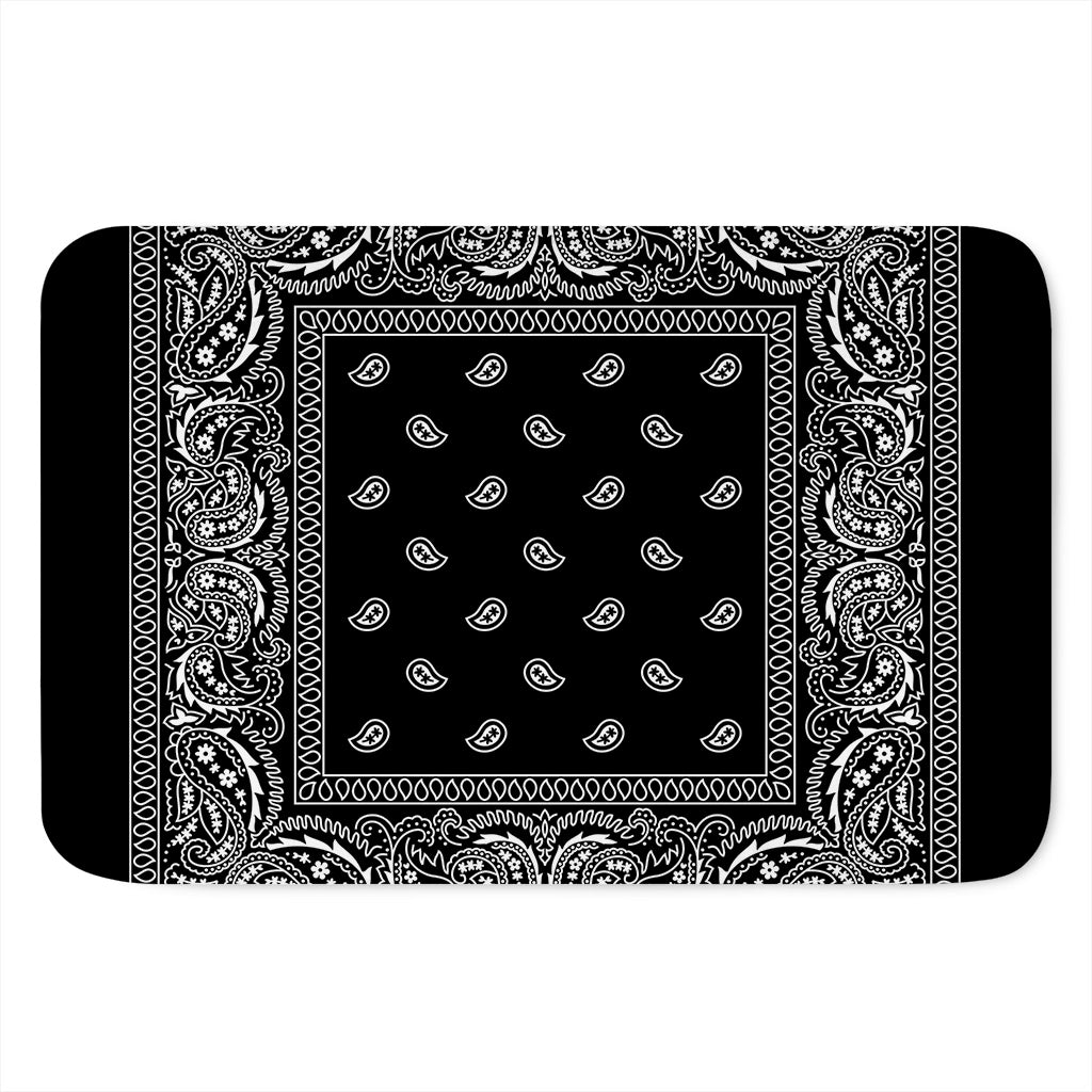 Black And White Paisley Bandana Print Indoor Door Mat