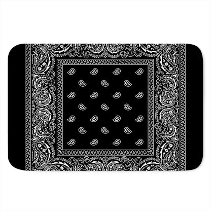 Black And White Paisley Bandana Print Indoor Door Mat
