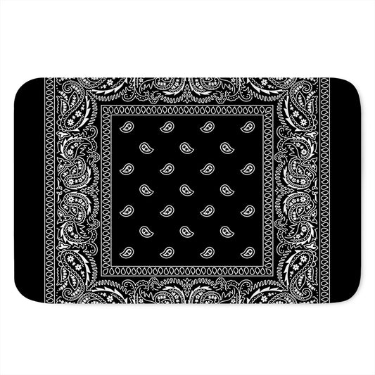Black And White Paisley Bandana Print Indoor Door Mat