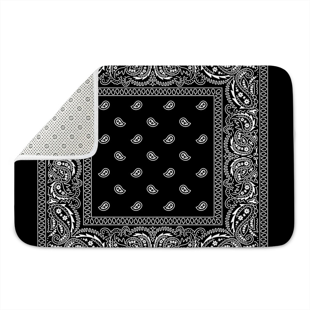 Black And White Paisley Bandana Print Indoor Door Mat