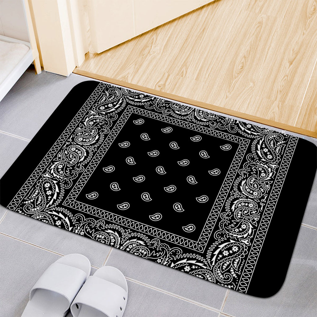 Black And White Paisley Bandana Print Indoor Door Mat