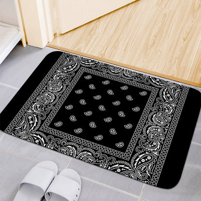 Black And White Paisley Bandana Print Indoor Door Mat